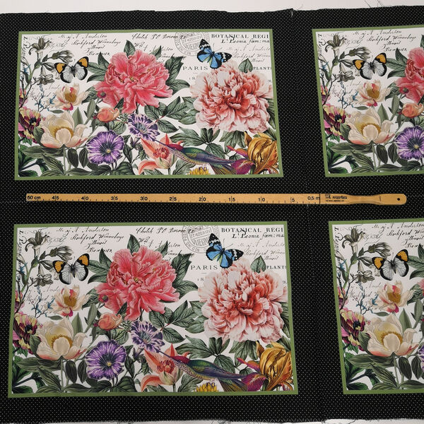 Puuvillakangas Botanicals panelit 70x60cm tumma