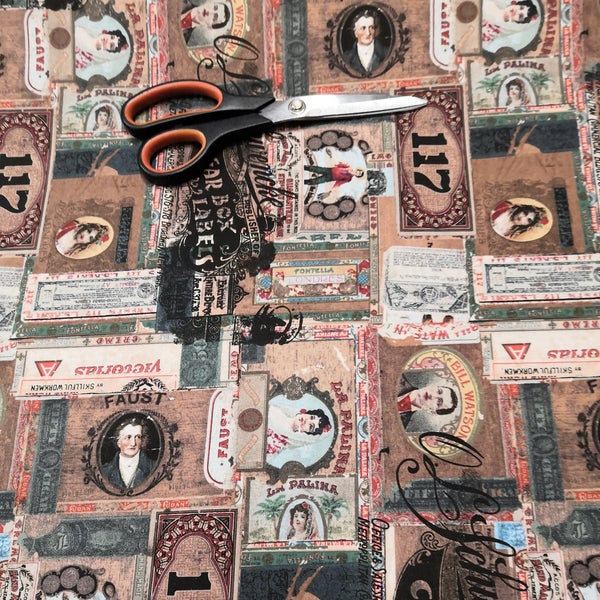 Puuvillakangas vanhat sikarilaatikon etiketit